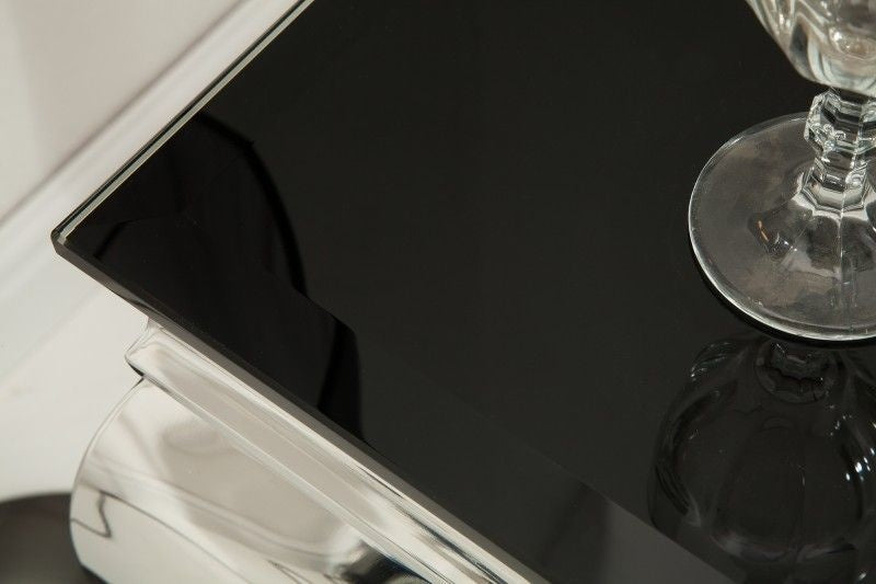 Table console élégante MODERN BAROQUE 145cm verre opale noir pieds inox - 36545