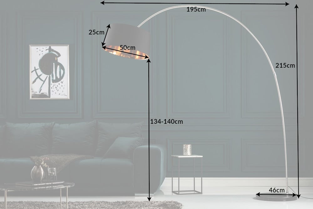Lampe arc design FORMA 215cm lampadaire noir doré avec socle en marbre - 13069