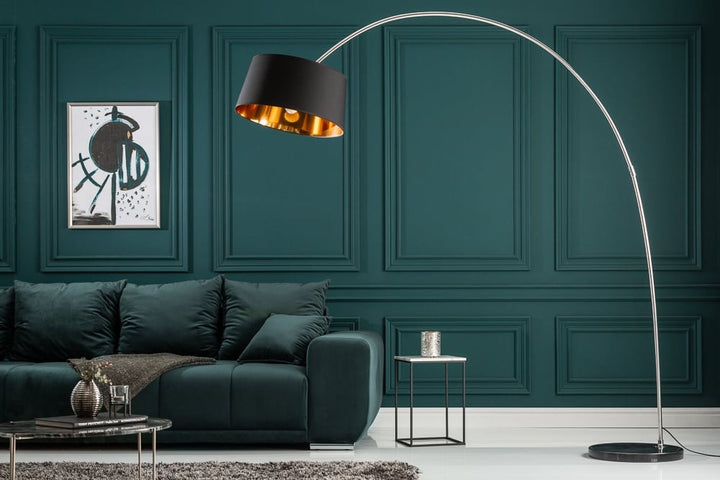 Lampe arc design FORMA 215cm lampadaire noir doré avec socle en marbre - 13069