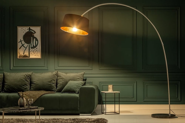 Lampe arc design FORMA 215cm lampadaire noir doré avec socle en marbre - 13069