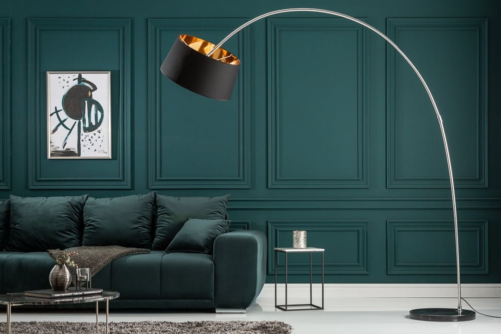 Lampe arc design FORMA 215cm lampadaire noir doré avec socle en marbre - 13069