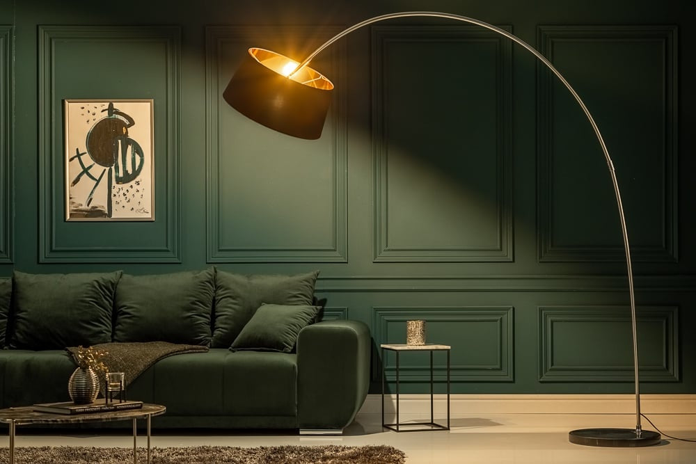 Lampe arc design FORMA 215cm lampadaire noir doré avec socle en marbre - 13069