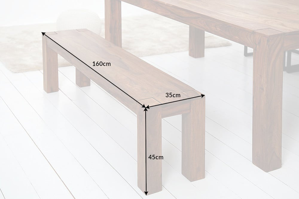 Banc massif MAKASSAR 160cm Banc en bois de Sheesham grain unique - 15520