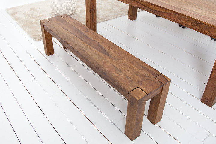 Banc massif MAKASSAR 140cm Banc en bois de Sheesham grain unique - 15521