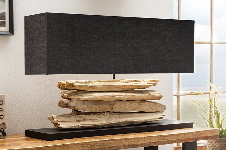 Lampe de table faite main RIVERINE 80cm lampe de table en bois flotté noir - 17327