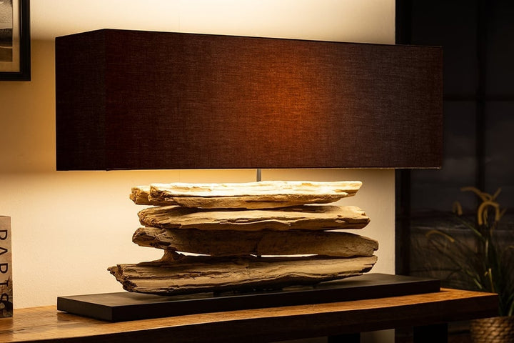 Lampe de table faite main RIVERINE 80cm lampe de table en bois flotté noir - 17327