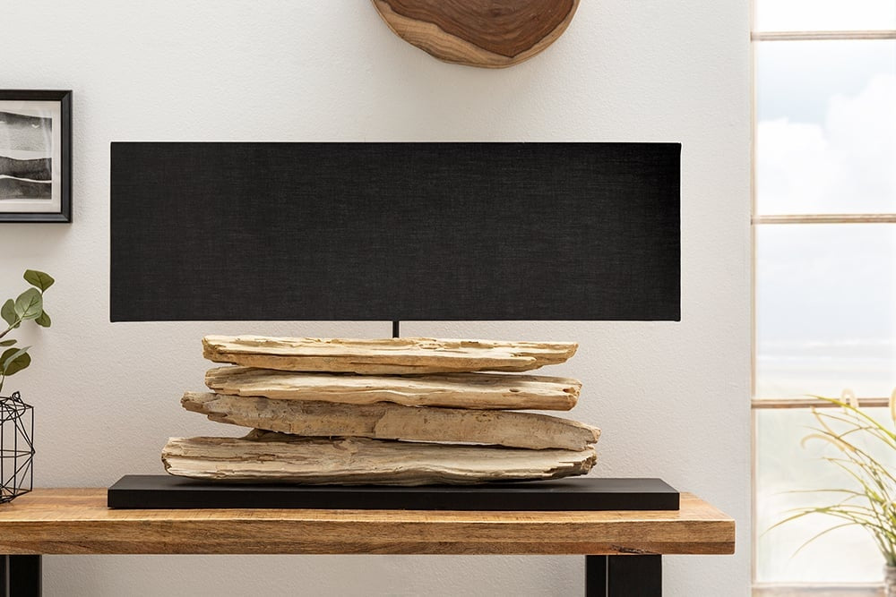 Lampe de table faite main RIVERINE 80cm lampe de table en bois flotté noir - 17327