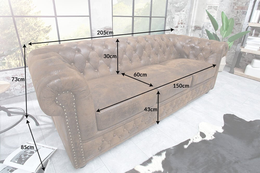 Canapé Chesterfield 3 places 205cm cuir artificiel noir rivets âme à ressorts - 41447