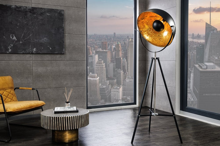 Lampadaire BIG STUDIO 170cm aspect feuille d'or noir design industriel - 18692