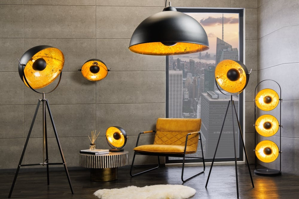 Lampadaire BIG STUDIO 170cm aspect feuille d'or noir design industriel - 18692
