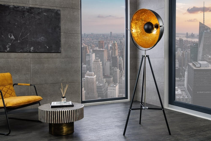 Lampadaire BIG STUDIO 170cm aspect feuille d'or noir design industriel - 18692