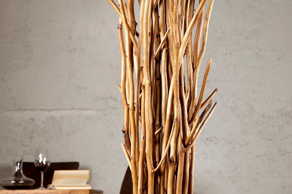 Lampadaire design en bois flotté EUPHORIA 180cm gris avec abat-jour en lin - 19472