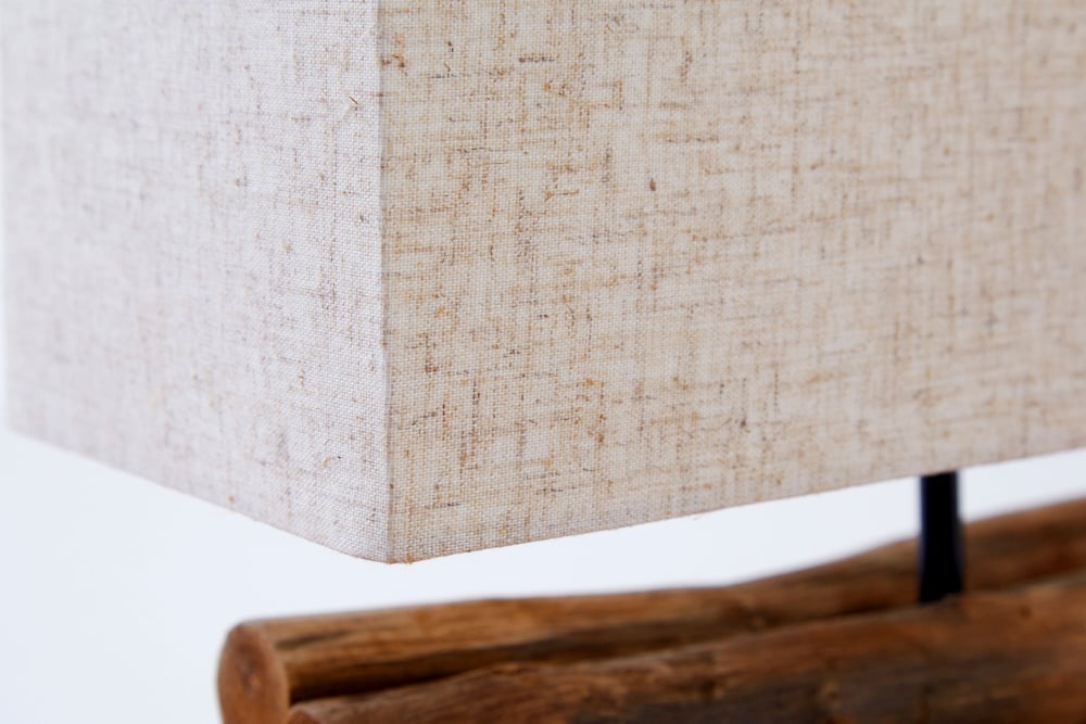 Lampe de table faite main PERIPHERE 40 cm abat-jour en lin bois flotté beige - 19477