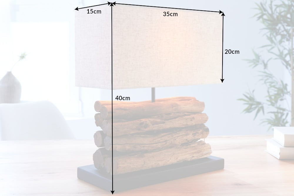 Lampe de table faite main PERIPHERE 40 cm abat-jour en lin bois flotté beige - 19477