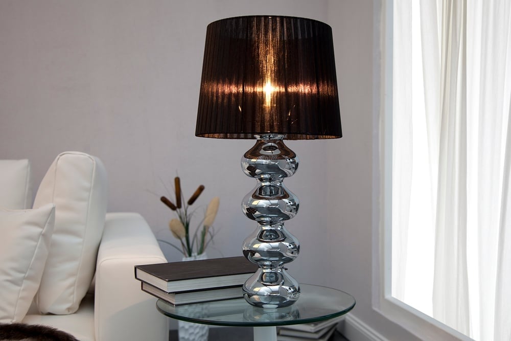 Lampe de table design élégante MIA 60cm lampe de table argentée abat-jour en tissu - 19699