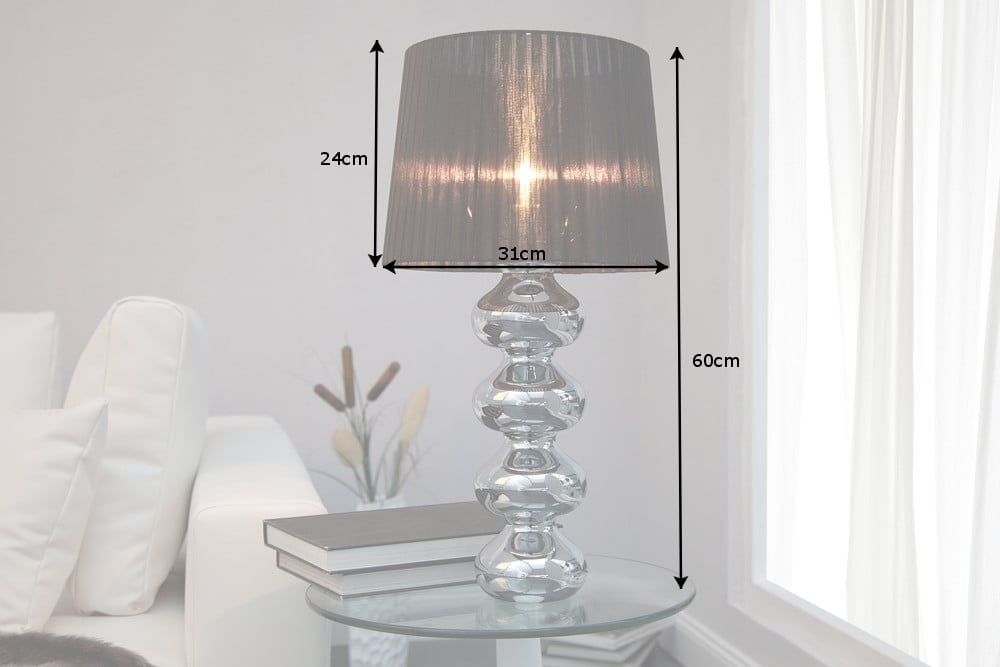 Lampe de table design élégante MIA 60cm lampe de table argentée abat-jour en tissu - 19699
