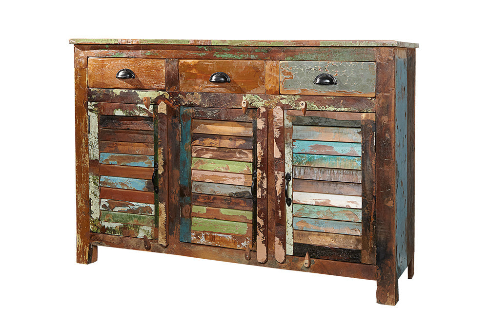 Buffet unique JAKARTA 125cm en bois massif recyclé provenant de bateaux de pêche - 19906