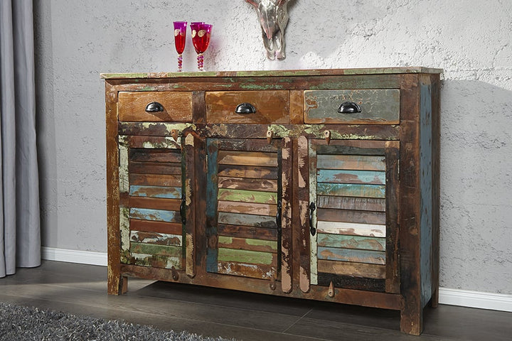 Buffet unique JAKARTA 125cm en bois massif recyclé provenant de bateaux de pêche - 19906