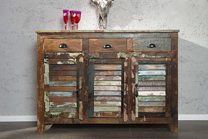 Buffet unique JAKARTA 125cm en bois massif recyclé provenant de bateaux de pêche - 19906