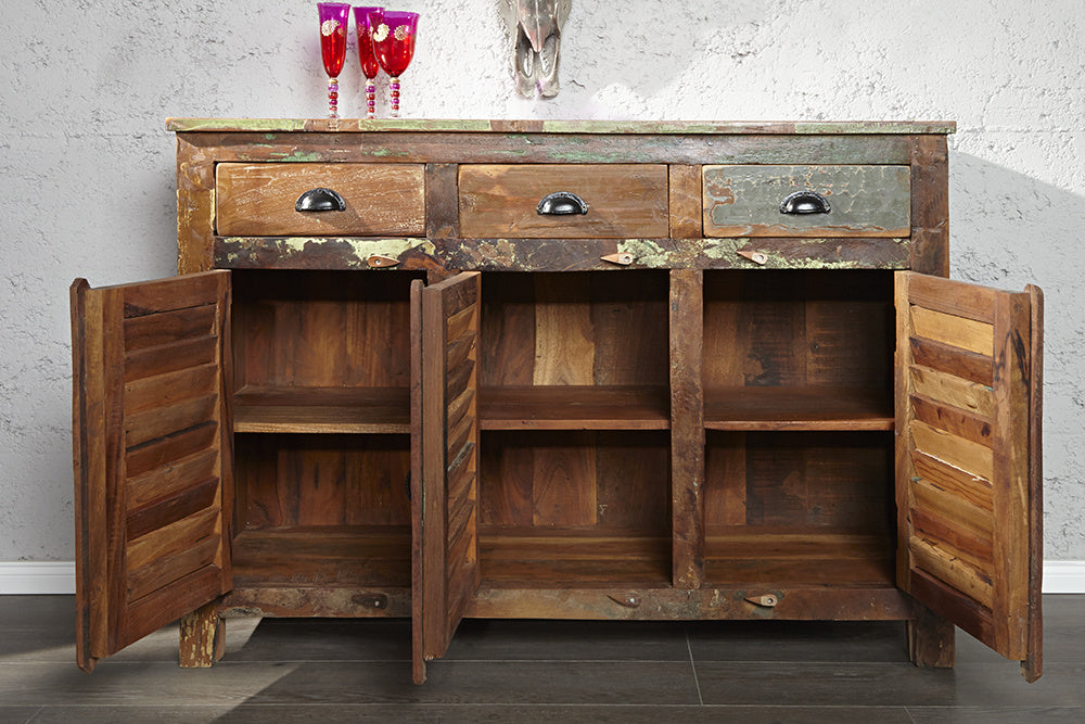 Buffet unique JAKARTA 125cm en bois massif recyclé provenant de bateaux de pêche - 19906