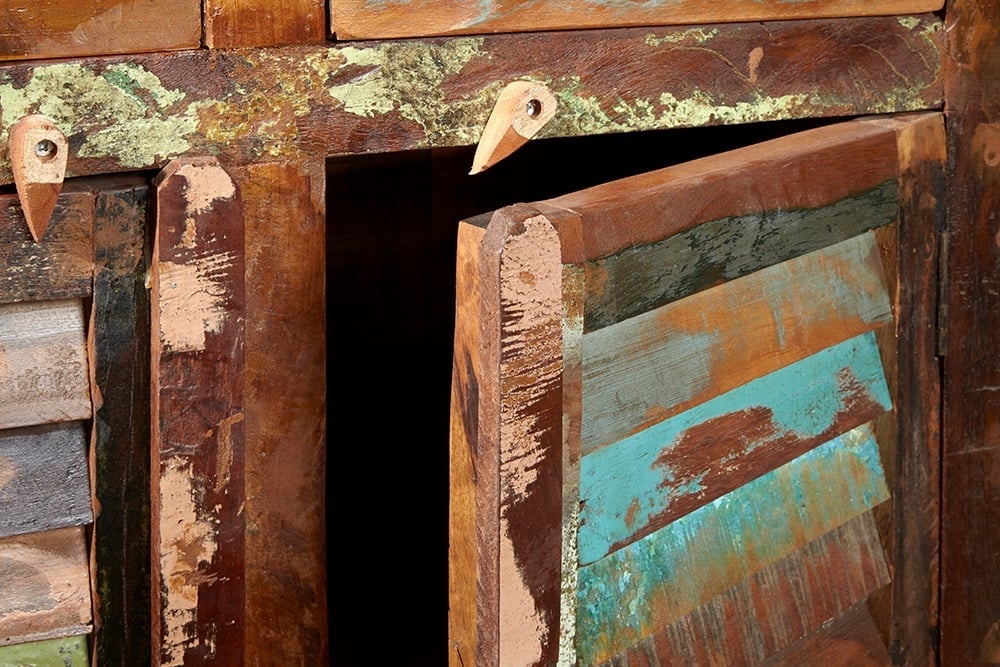 Buffet unique JAKARTA 125cm en bois massif recyclé provenant de bateaux de pêche - 19906