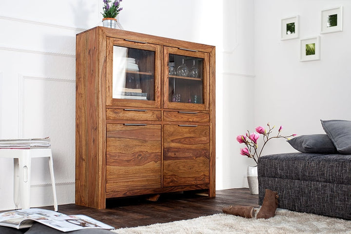 Massives Buffet haut PURE 140 cm finition pierre Sheesham Vitrine Palissandre - 22685