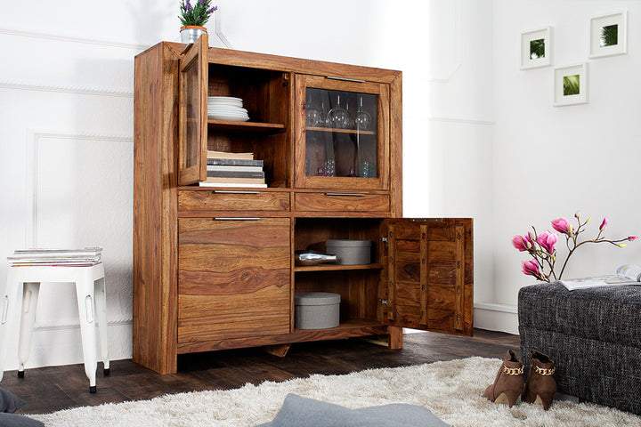 Massives Buffet haut PURE 140 cm finition pierre Sheesham Vitrine Palissandre - 22685