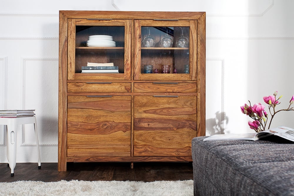 Massives Buffet haut PURE 140 cm finition pierre Sheesham Vitrine Palissandre - 22685