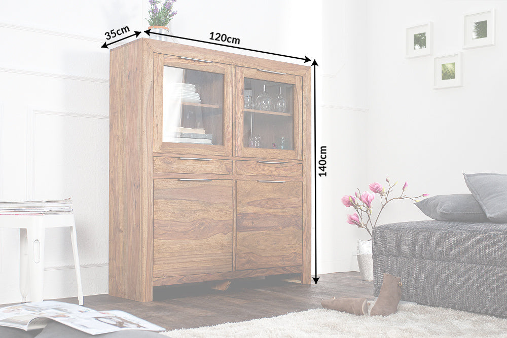 Massives Buffet haut PURE 140 cm finition pierre Sheesham Vitrine Palissandre - 22685