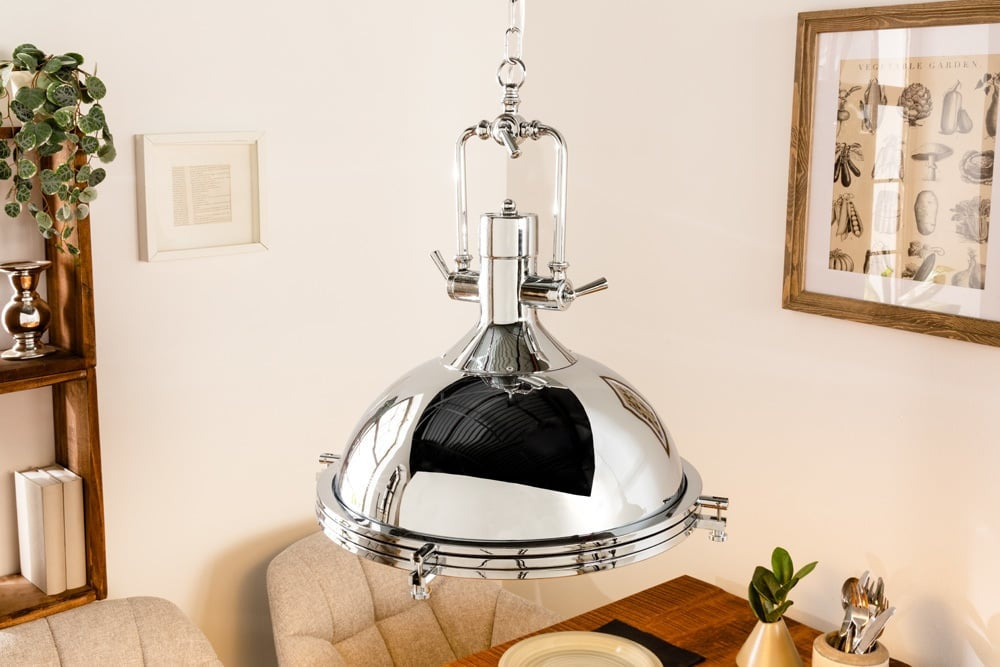 lampe à suspension industrielle INDUSTRIELLE 45cm argent chromé design classique - 22856