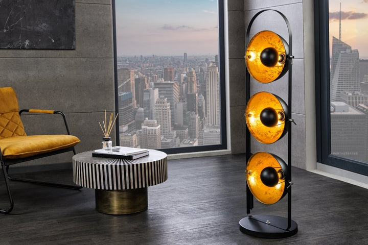 lampadaire industriel STUDIO 130cm aspect feuille d'or noir 3 abat-jour inclinables - 22968