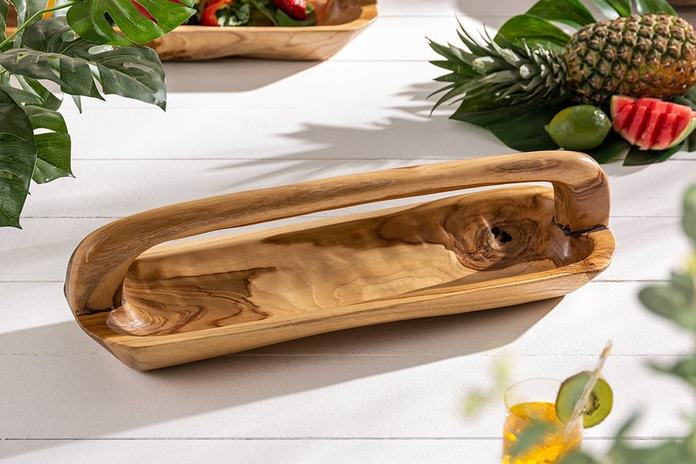 Bol en bois massif BALI 60cm en bois de teck avec manche en grain naturel - 36152