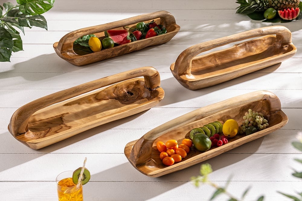 Bol en bois massif BALI 60cm en bois de teck avec manche en grain naturel - 36152