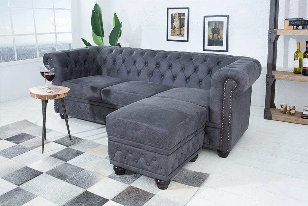 Canapé 3 places design CHESTERFIELD Canapé lounge 3 places à ressorts gris antique 200 cm - 37391