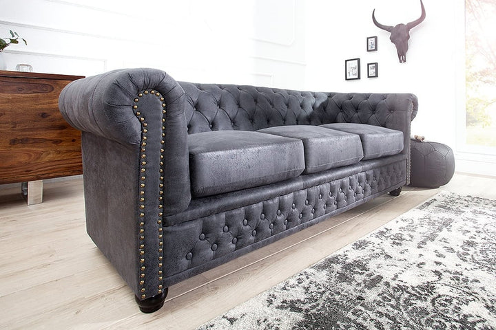 Canapé 3 places design CHESTERFIELD Canapé lounge 3 places à ressorts gris antique 200 cm - 37391