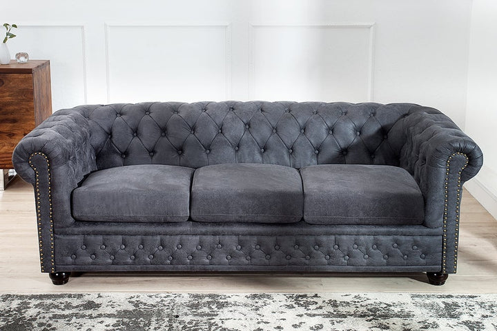 Canapé 3 places design CHESTERFIELD Canapé lounge 3 places à ressorts gris antique 200 cm - 37391