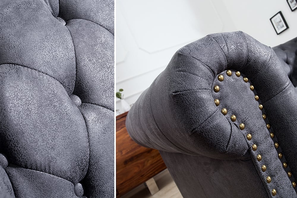 Canapé 3 places design CHESTERFIELD Canapé lounge 3 places à ressorts gris antique 200 cm - 37391