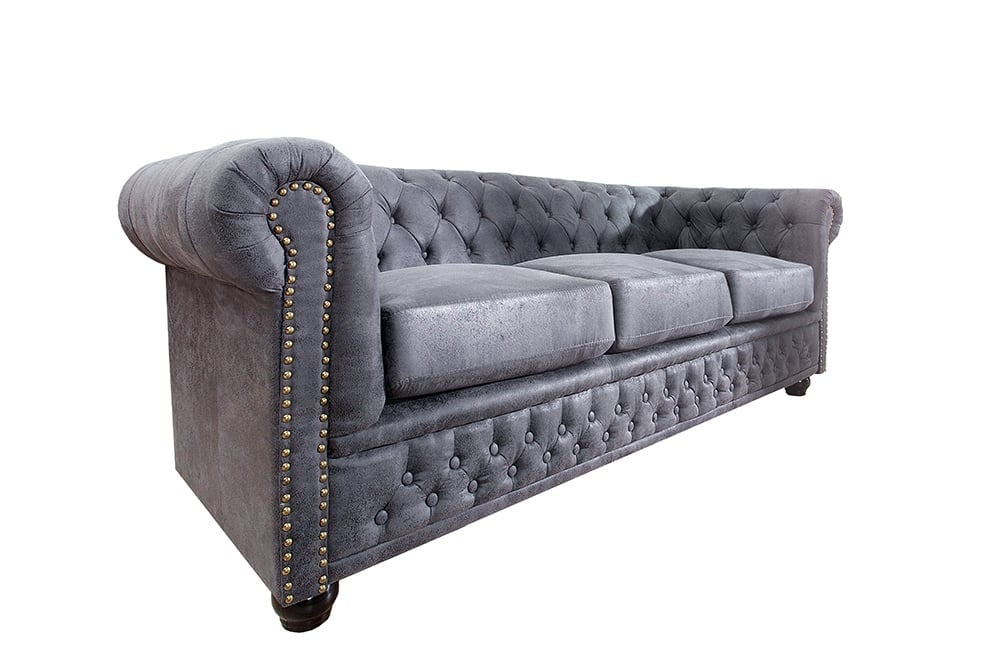 Canapé 3 places design CHESTERFIELD Canapé lounge 3 places à ressorts gris antique 200 cm - 37391