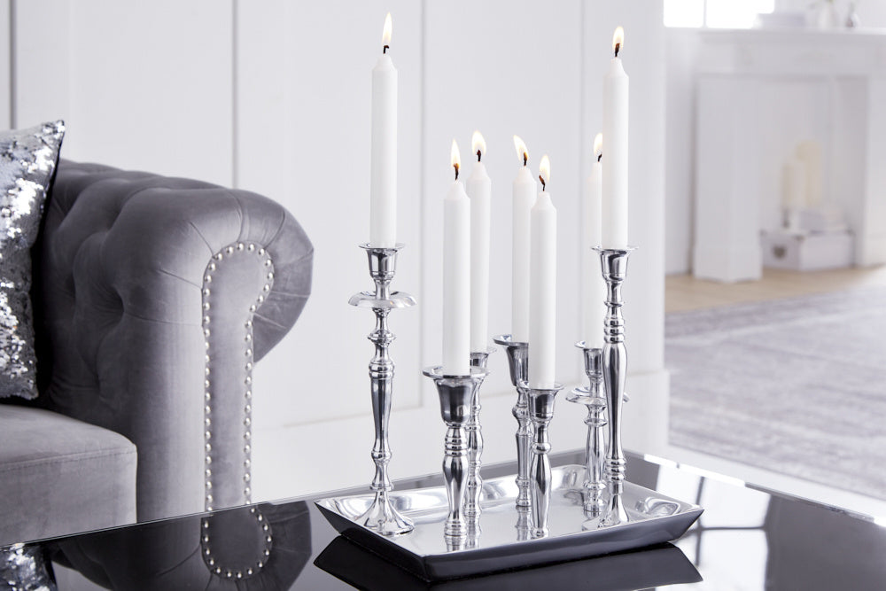 Bougeoir MODERNE BAROQUE 30cm bougeoir 7 flammes en aluminium poli argenté plaque décorative - 38067