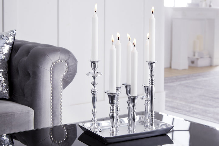 Bougeoir MODERNE BAROQUE 30cm bougeoir 7 flammes en aluminium poli argenté plaque décorative - 38067