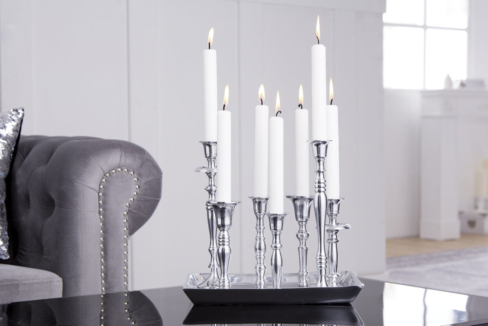 Bougeoir MODERNE BAROQUE 30cm bougeoir 7 flammes en aluminium poli argenté plaque décorative - 38067