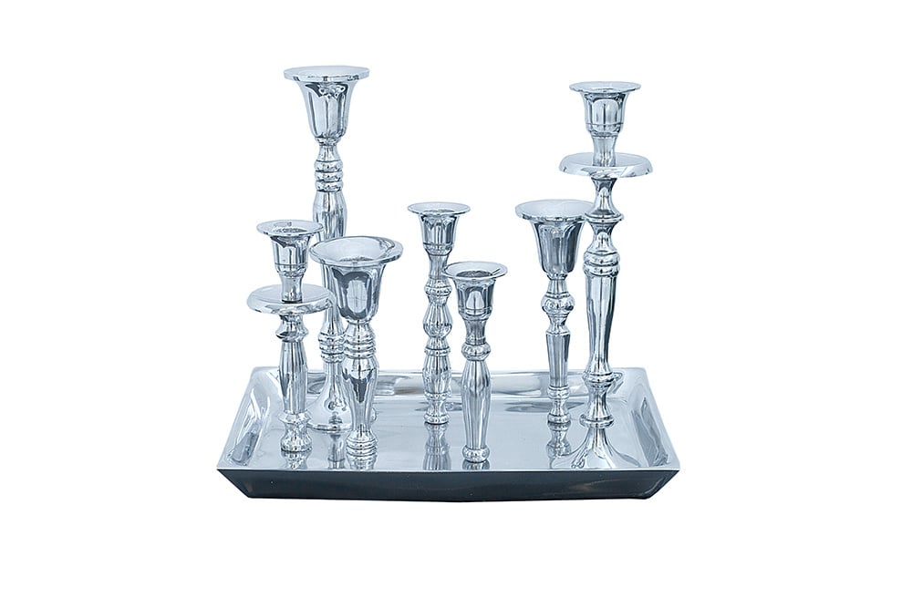 Bougeoir MODERNE BAROQUE 30cm bougeoir 7 flammes en aluminium poli argenté plaque décorative - 38067