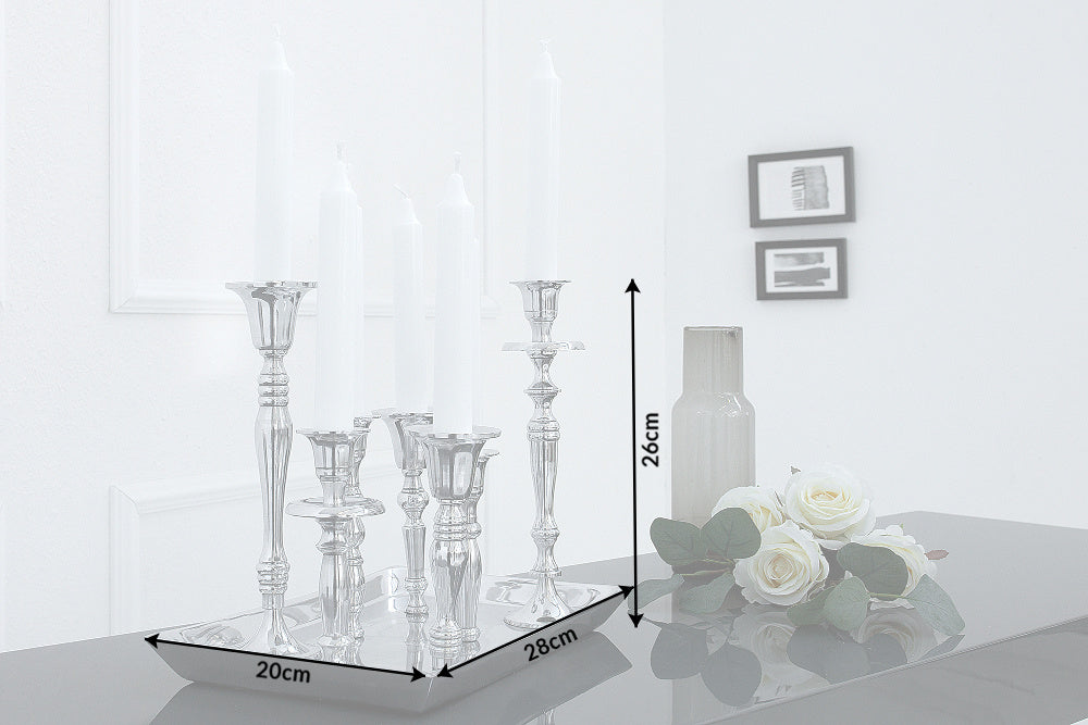 Bougeoir MODERNE BAROQUE 30cm bougeoir 7 flammes en aluminium poli argenté plaque décorative - 38067
