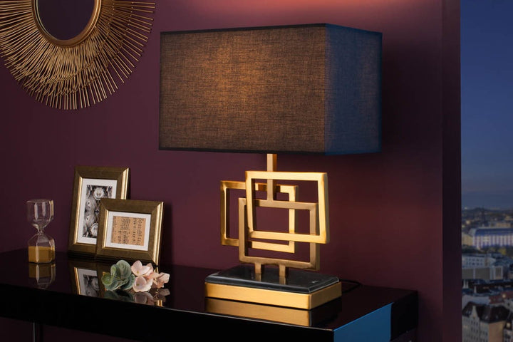 Lampe de table moderne ATLANTIS 56cm abat-jour en tissu doré lampe en marbre noir - 39098