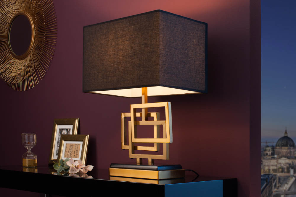 Lampe de table moderne ATLANTIS 56cm abat-jour en tissu doré lampe en marbre noir - 39098