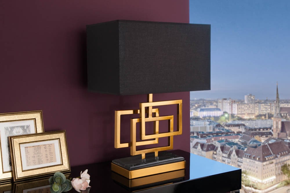 Lampe de table moderne ATLANTIS 56cm abat-jour en tissu doré lampe en marbre noir - 39098