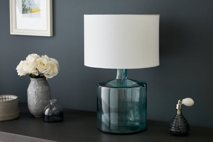 Lampe de table faite main CLASSIC II 50cm abat-jour en coton et verre recyclé de design italien - 39224