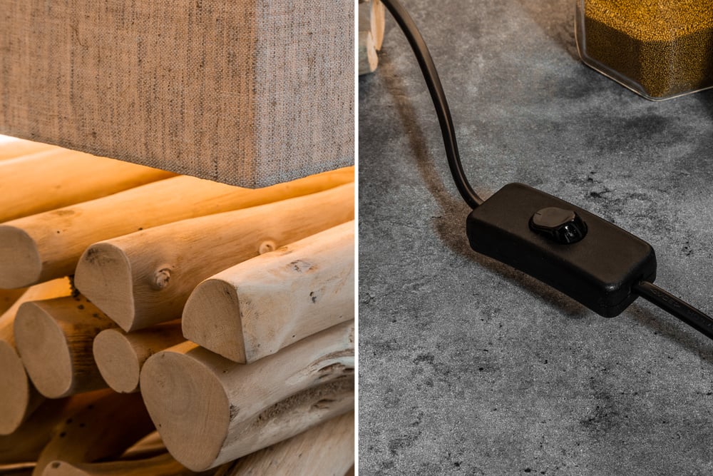 Lampe de table faite main EUPHORIA II en bois flotté naturel avec abat-jour en lin - 39247