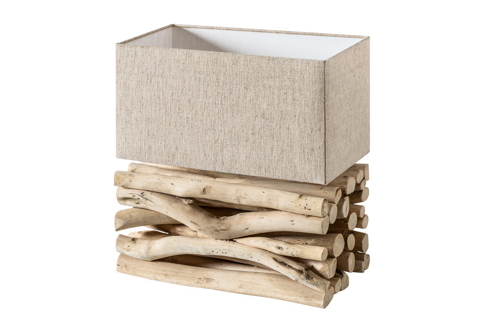 Lampe de table faite main EUPHORIA II en bois flotté naturel avec abat-jour en lin - 39247
