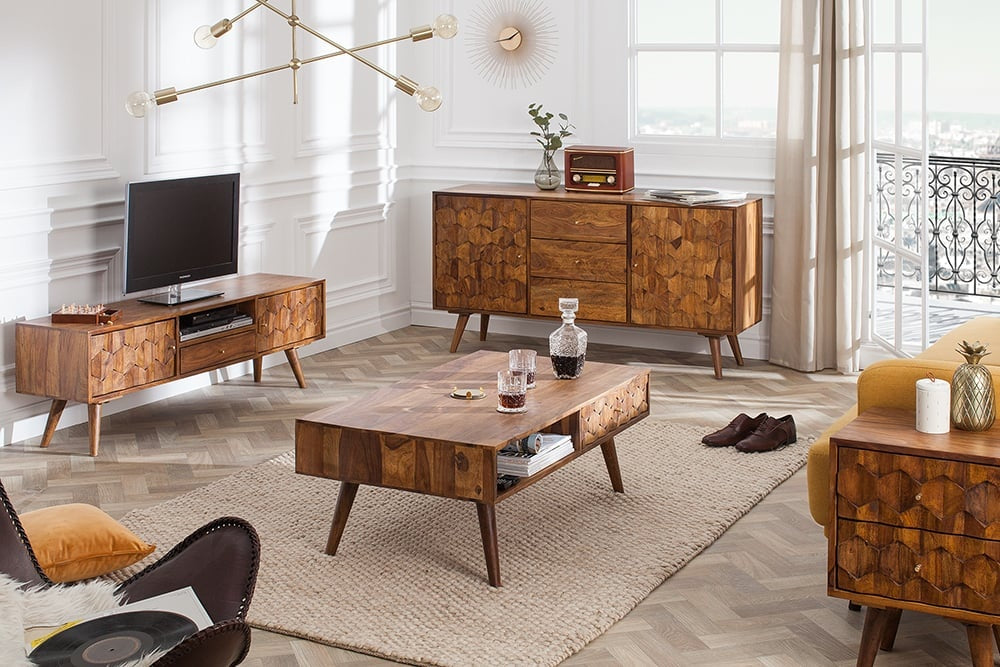 Buffet massif MYSTIC LIVING 145cm Sheesham surface 3D naturelle bois massif - 39742